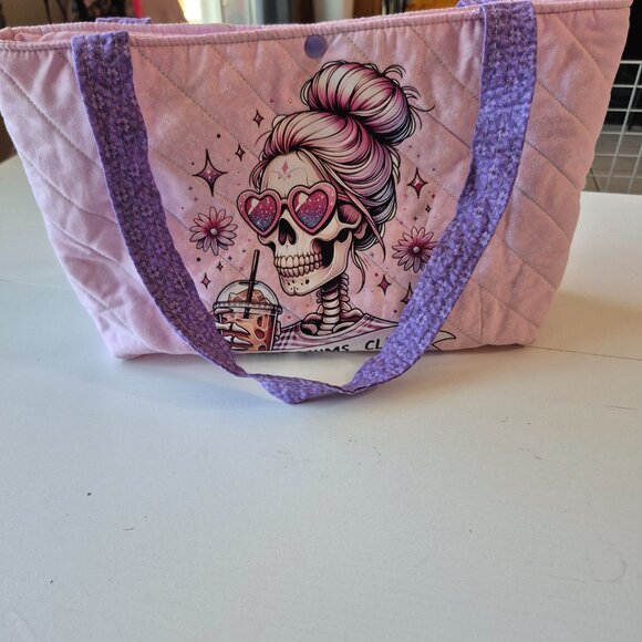 Cool Mums Club Quilted Tote - Skull with Heart Glasses & Coffee - Handcrafted - Picture 7 of 10